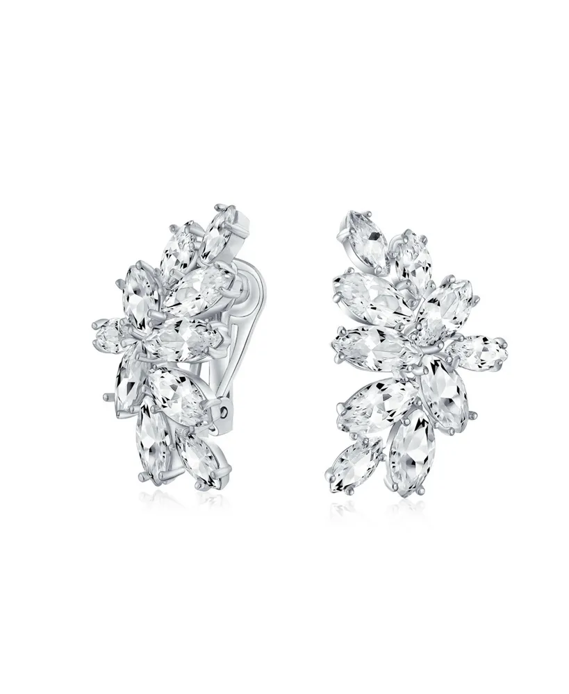 Bling Jewelry Elegant Classic Marquise Cut Clusters Cubic Zirconia Cz Leaf Clip On Earrings For Women Prom Formal Party