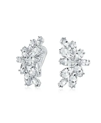 Bling Jewelry Elegant Classic Bridal Marquise Cut Clusters Cubic Zirconia Cz Leaf Clip On Earrings For Women Prom Formal Party