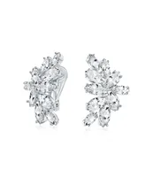 Bling Jewelry Elegant Classic Bridal Marquise Cut Clusters Cubic Zirconia Cz Leaf Clip On Earrings For Women Prom Formal Party