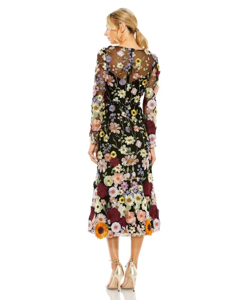 Women's High Neck Floral Embellished A-Line Dress