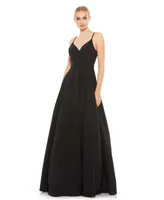 Mac Duggal Women's Ieena Classic A-Line V-Neck Ballgown