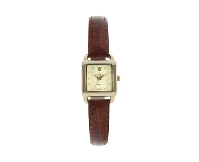 Peugeot Women's 20mm Square Watch with Glossy Brown Leather Strap