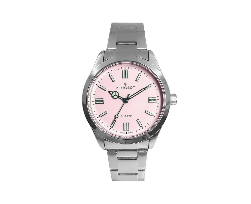 Peugeot Women's 36mm Sport Watch with Pink Dial and Stainless Steel Bracelet