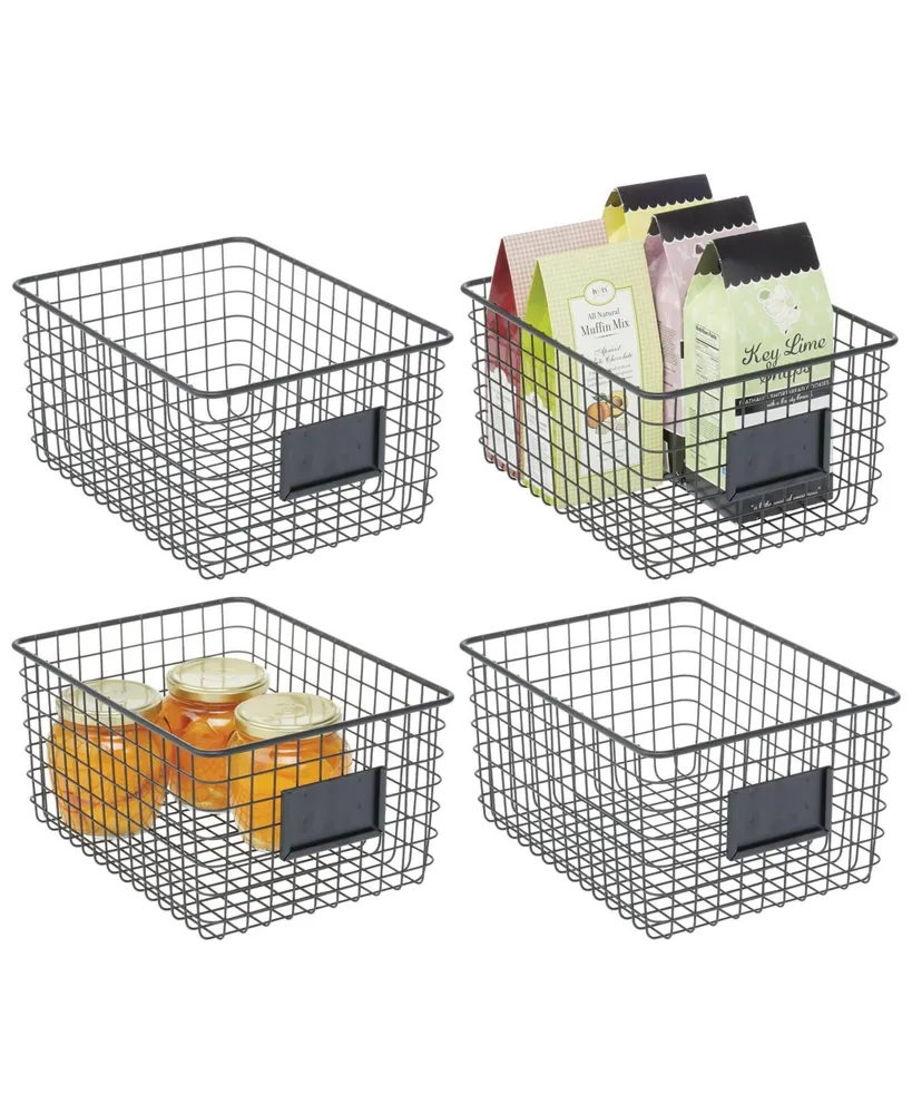 mDesign Large Steel Kitchen Organizer Basket with Label Slot - 4 Pack