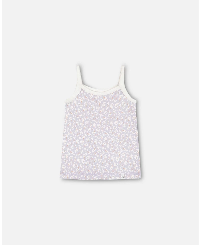 Girl Organic Cotton Tank Top Lilac Printed Little Flowers - Toddler|Child