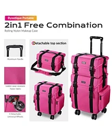 Byootique Deep Pink 2in1 Rolling Makeup Case Soft Sided Cosmetic Organizer 1680D