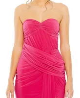 Women's Strapless Ruched Faux Wrap Dress