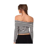 Women's Striped fold over top - Black-and