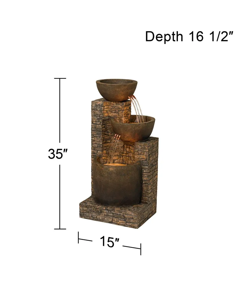 Mason Rustic Outdoor Floor Water Fountain 35" High with Led Light Cascading Three Bowls for Garden Patio Backyard Deck Home Lawn Porch House Relaxatio