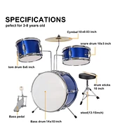 3-Piece 14 inch Kids Drum Set for Junior Beginners, Blue