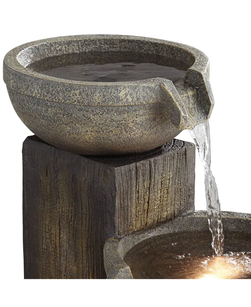 Four Tier Rustic Outdoor Floor Water Fountain 40 1/2" High with Led Light Cascading Bowls for Garden Patio Backyard Deck Home Lawn Porch House Relaxat