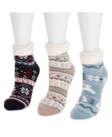 Muk Luks Women's 3 Pair Pack 2 Layer Ankle Socks, One