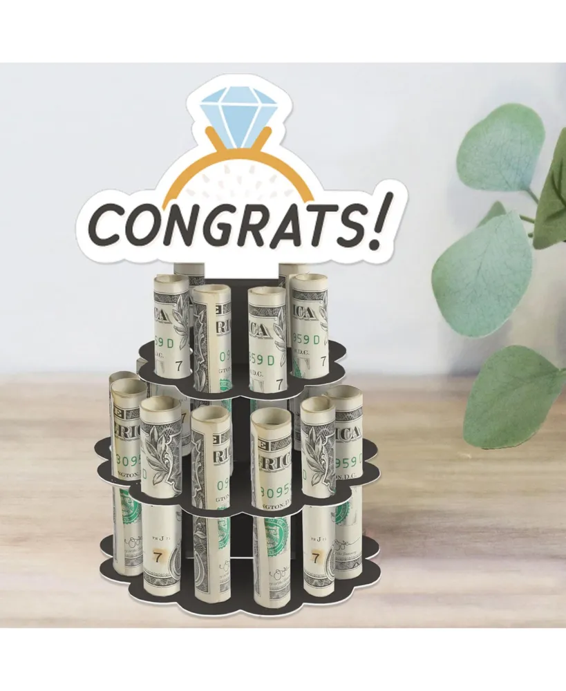 Just Engaged - Black and White - Diy Engagement Money Holder Gift - Cash Cake