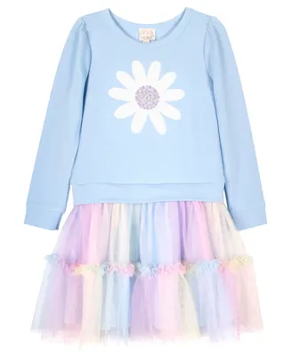 Pink & Violet Toddler Girls French Terry Drop Waist Flower Tutu Dress