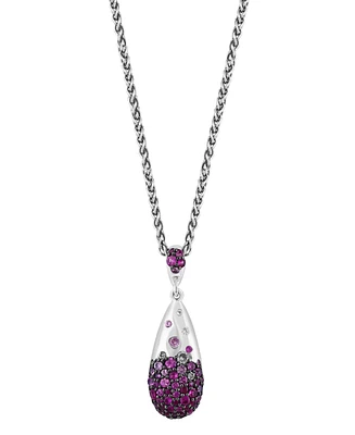 Effy Ruby (3/4 ct. t.w.) & White Sapphire (3/8 ct. t.w.) Ombre Cluster 18" Pendant Necklace in Sterling Silver