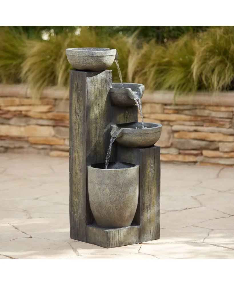 Four Tier Rustic Outdoor Floor Water Fountain 40 1/2" High with Led Light Cascading Bowls for Garden Patio Backyard Deck Home Lawn Porch House Relaxat