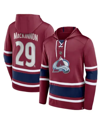 Men's Fanatics Nathan MacKinnon Burgundy Colorado Avalanche Name and Number Lace-Up Pullover Hoodie