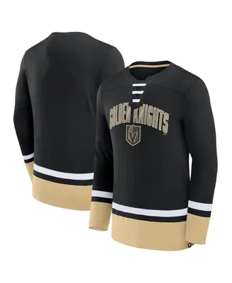 Men's Fanatics Black Vegas Golden Knights Back Pass Lace-Up Long Sleeve T-shirt