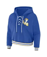 Women's Wear by Erin Andrews Royal Los Angeles Rams Lace-Up Pullover Hoodie