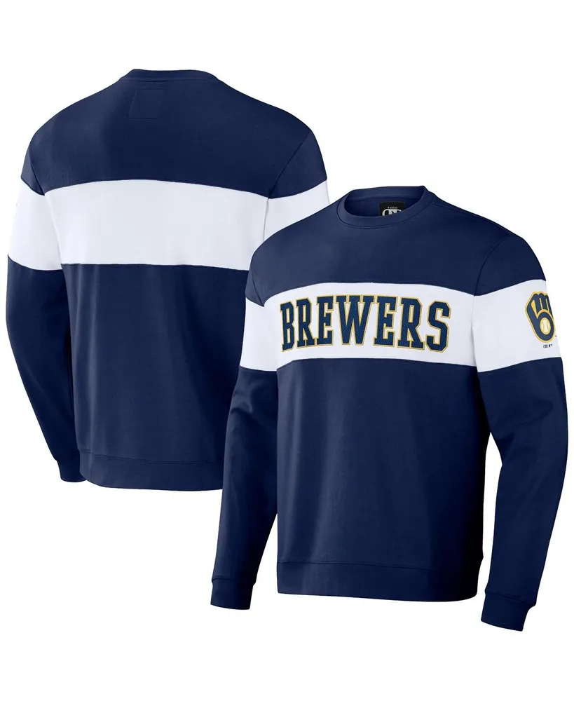 Men's Darius Rucker Collection by Fanatics Navy Milwaukee Brewers Stripe Pullover Sweatshirt