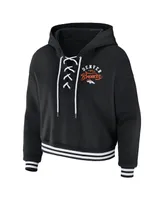 Women's Wear by Erin Andrews Black Denver Broncos Lace-Up Pullover Hoodie