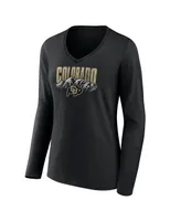 Women's Fanatics Black Distressed Colorado Buffaloes Rocky Mountains Long Sleeve V-Neck T-shirt