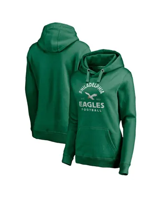 Women's Fanatics Kelly Green Distressed Philadelphia Eagles Gridiron Classics Vintage-Like Arch Pullover Hoodie