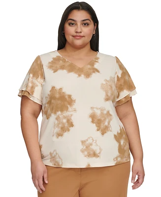 Calvin Klein Plus Printed Double-Tiered V-Neck Top