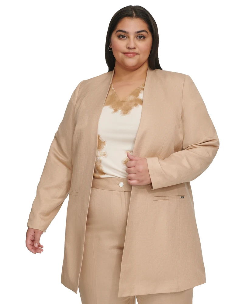 Calvin Klein Plus Linen-Blend Collarless Open-Front Jacket