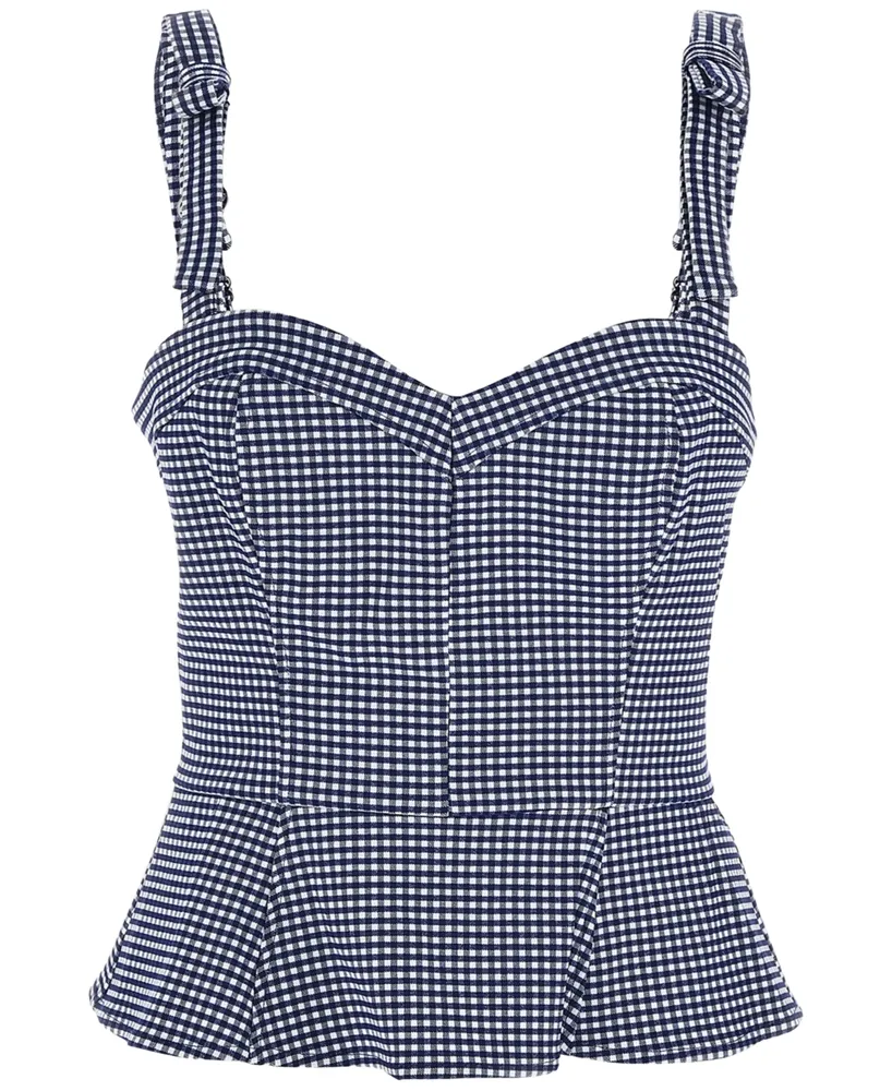 Guess Women's Vichy Gingham Peplum Sleeveless Top