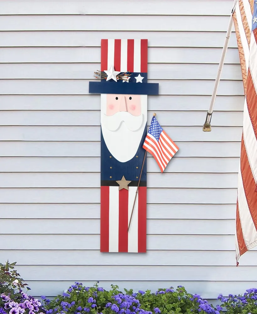 Glitzhome 36" H Patriotic, Americana Wooden Uncle Sam Porch Decor