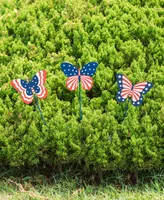 Glitzhome 24" H Set of 3 Patriotic, Americana Metal Butterflies Yard Stake