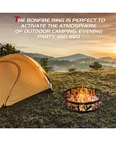36 Inch Metal Fire Pit Ring Deer with Extra Poker Bonfire Liner for Campfire