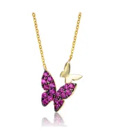 GiGiGirl Kids/Young Teens Sterling Silver 14k Yellow Gold Plated with Ruby Cubic Zirconia Double Butterfly Layering Necklace