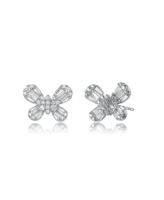 GiGiGirl Teens/Young Adults Sterling Silver with Baguette and Clear Round Cubic Zirconia Butterfly Stud Earrings