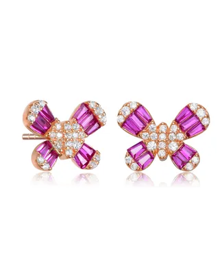 Gigi Girl Teens/Young Adults Sterling Silver with Baguette and Clear Round Cubic Zirconia Butterfly Stud Earrings