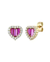 Gigi Girl Teens/Young Adult 14k Gold Plated with Colored Cubic Zirconia Baguette Heart Halo Stud Earring