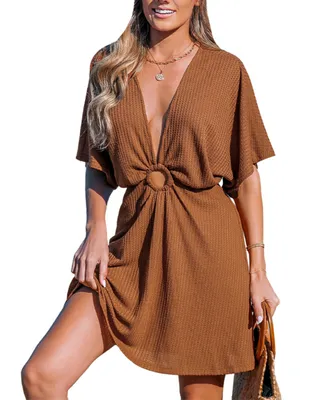 Women's Rust Plunge Neck Cover-Up