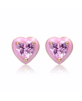 GiGiGirl Young Adults/Teens 14k Yellow Gold Plated with Pink Morganite Cubic Zirconia Pink Enamel Halo Heart Stud Earrings