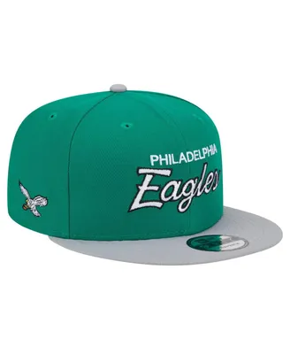 Men's New Era Kelly Green, Silver Distressed Philadelphia Eagles Historic Script 9FIFTY Snapback Hat