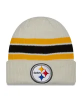 Men's New Era Cream Pittsburgh Steelers Team Stripe Cuffed Knit Hat