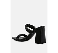 Mi Amor Braided Strap Triangular Block Heels Sandals