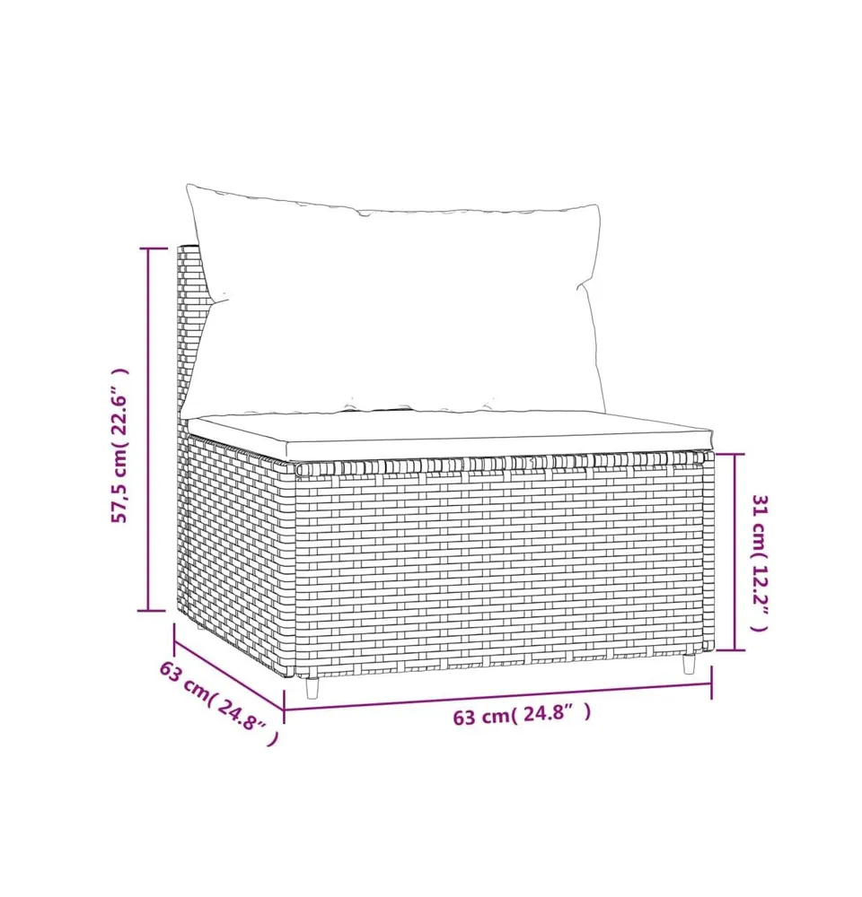 Patio Middle Sofa with Cushions Poly Rattan