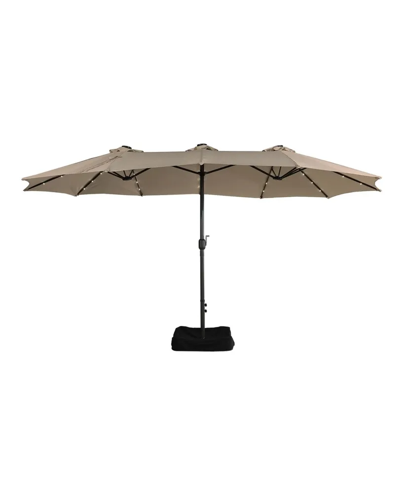 Mondawe 15 ft Solar Led Double Sided Twin Outdoor Patio Market Umbrella with Base Weight Included, Coffee