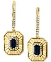 Effy Sapphire (3/4 ct. t.w.) & Diamond (1/4 ct. t.w.) Leverback Drop Earrings in 14k Gold