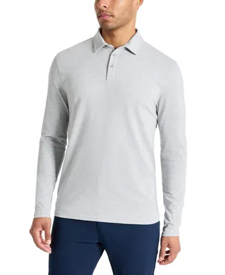 Kenneth Cole Men's 4-Way Stretch Heathered Long-Sleeve Pique Polo Shirt