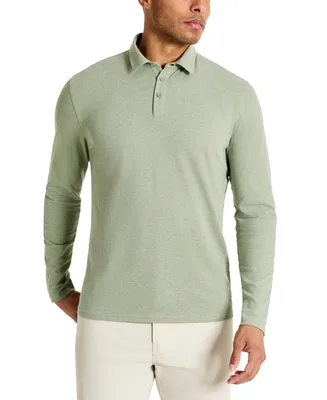 Kenneth Cole Men's 4-Way Stretch Heathered Long-Sleeve Pique Polo Shirt