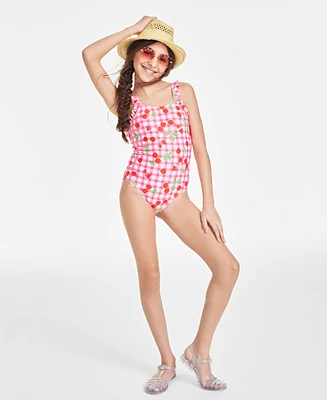 Breaking Waves Big Girls Cherry-Print Flutter-Strap One-Piece Swimsuit