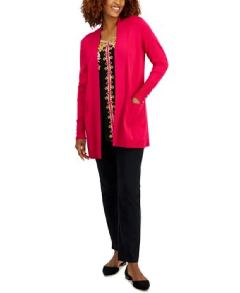 Jm Collection Womens Button Sleeve Flyaway Cardigan Short Sleeve Sprinted Top Cambridge Pants Created For Macys