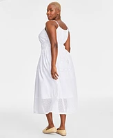 On 34th Trendy Plus Cotton Eyelet Smocked-Waist Dress, Created for Macy's